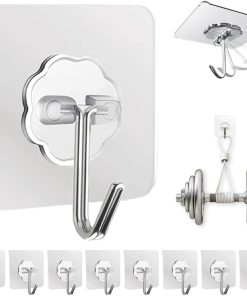 DDMY Adhesive Wall Hooks Clear 50lb(Max) Heavy Duty Hanging Sticky-10 Pack | Heavy Duty Hooks for Walls Hanging 50 lbs No Damage. Waterproof Sticky Transparent Ceiling Hook for Towel/Kitchen/Outdoor
